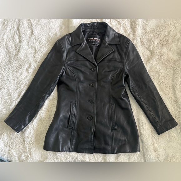 Vintage Wilsons Thick Black Leather Button Up Jacket Size Medium - Picture 1 of 5